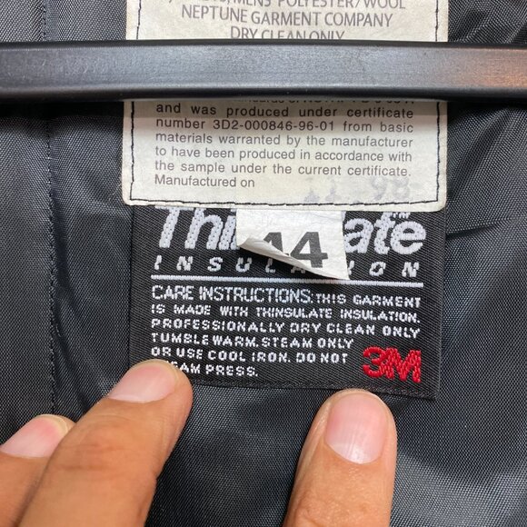 Vintage Neptune Garment Co Military Jacket Mens 44L Black Thinsulate 3M Bomber - Picture 7 of 14